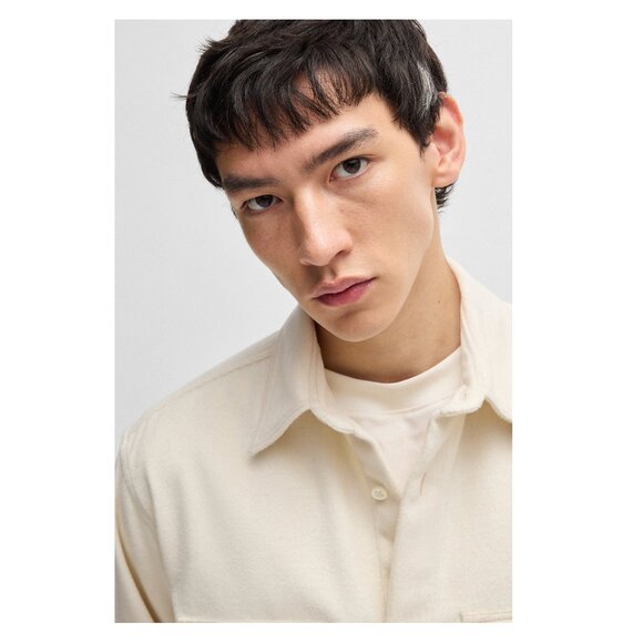 NEW  HUGO by Hugo Boss Men's Oversized-fit shirt in brushed flannel - White SZ L - Picture 3 of 6